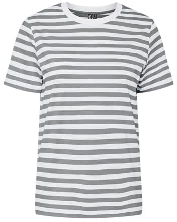 PIECES Damen Pcria Ss Tee Stripes Noos Bc T-Shirt, Ultimate Grey ,XS