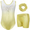 Gogokids - Set da ginnastica a tre pezzi per ragazze, body senza maniche con pantaloncini e fascia, vestito da ginnastica con design a colori scintillanti sfumati, età 3-12 anni, 120(110-120 cm,6-7Y)