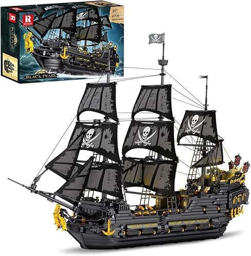 CIJINAY Technik Piratenschiff Bausteine, 4708 Klemmbausteine Black Pearl Modellschiff Bausatz, MOC Segelschiff Modellbausatz Pirate Ship Geschenke Spielzeug für Erwachsene Kinder