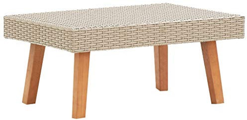 SDWEHO7 70x50x33 cm Polyrattan Beistelltisch Gartentisch Kaffee Tisch Balkontisch Gartenmöbel Kaffeetisch Teetisch Couchtisch Rattantisch, Beige