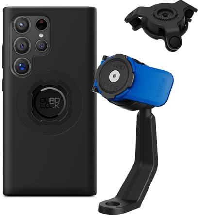 Quad Lock Motorcycle Mirror Stem Phone Mount Kit with Vibration Dampener and Galaxy S24 Ultra MAG Case