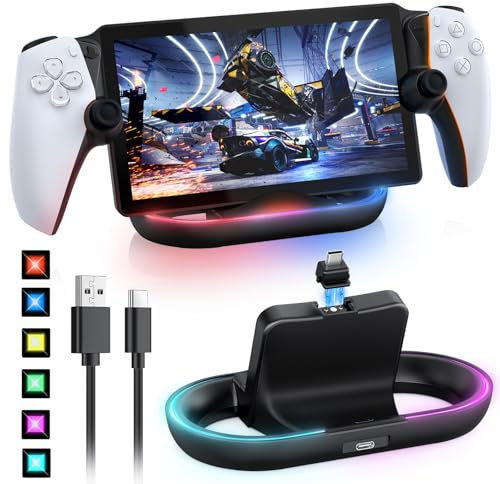 FASTSNAIL Estación de carga magnética para reproductor remoto de portal PS, accesorio PSP compatible con reproductor remoto de Portal Playstation, soporte LED para PS5 portátil (negro)