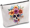 CREATCABIN Make Up Tasche Totenkopf Motiv Canvas Blumen Kosmetiktasche Mehrzweck Stifteetui Reißverschluss Kulturbeutel Reisetasche Geldbörse Beutel Tragbares Survival Kit Geschenke Halloween 25x18cm