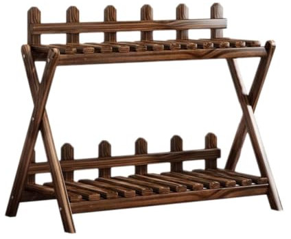 2-stufiges Eckregal aus Holz for Pflanzen, X-Cross-Design, multifunktionales X-Cross-Präsentationsregal, bodenstehender Blumentopfhalter, for Hof, Terrasse, Garten, Balkon, Veranda, Wohnzimmer(48cm)