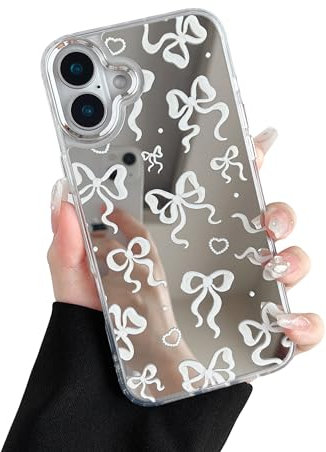 ZTOFERA Case for iPhone 16 Plus, Cute Bow Clear Makeup Mirror Case, Soft TPU Shockproof Anti-Scratch Protective Cover for iPhone 16 Plus 6.7- White Bow Knot