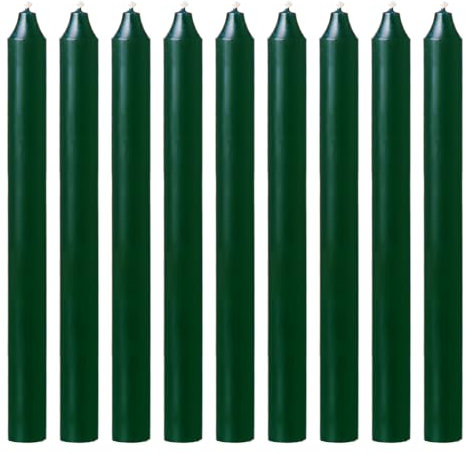 Tezraftaar® 25 x Dinner Candles Dark Green Paraffin Wax Tapered Candle Unscented Long Burning 190mm for Christmas Parties Restaurants Dining