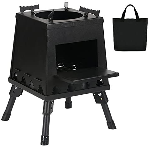 Poêle à Bois, poêle à Bois d'extérieur Pliable ultraléger, poêle de Camping Portable en Acier au Carbone/Acier Inoxydable pour la Cuisson, Le Chauffage, Le Barbecue, la pêche, Le Camping-Car