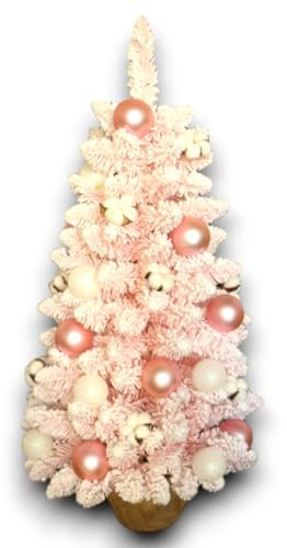 Albero di Natale Decorativo Rosa Innevato da Tavolo 50 cm Con 46 Punte – Alberello Elegante con Palline Rosa e Bianche, Pinetto Innevato Decorazioni – Alberino Ideale con Addobbi Natalizi da tavolo