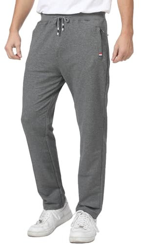 JustSun Jogginghose Herren Trainingshose Sporthose Herren Lang Freizeithose Baumwolle mit Reissverschluss Taschen Grau XL