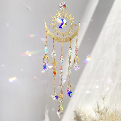 GOZINA Sonnenfänger Kristall, Suncatcher Windspiele, Rainbow Sonnenfänger Fenster Kristalle, Feuermondkristall Fenster deko, Geeignet für Familie und Outdoor