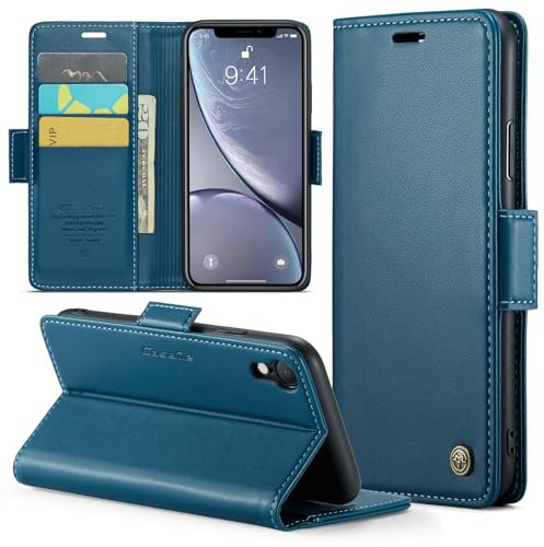 Rerzoiro Coque pour iPhone XR, Étui Housse en RFID Protection Premium PU Cuir Portefeuille Rabat Case Magnétique Stand Antichoc, Étui Case pour iPhone XR, Bleu