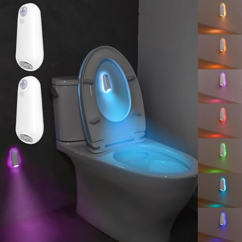 Justup ToilettenLicht, WC Licht Bewegungssensor, 8 Farben USB-Aufladung LED Nachtlicht, Sensor Nachtlampe für Badezimmer, Schlafzimmer, Treppen, Auto EIN/AUS (2 Stück)