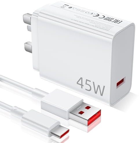 45W USB Plug Turbo Charger for Redmi Note 14 Pro 13 POCO X7 Pro,USB Fast Charger Plug with 6A Type C Charging Cable 1M,Turbo Fast Wall Charger UK Power Adapter for Redmi A3 Pad SE POCO C65 C75 M6 Pro