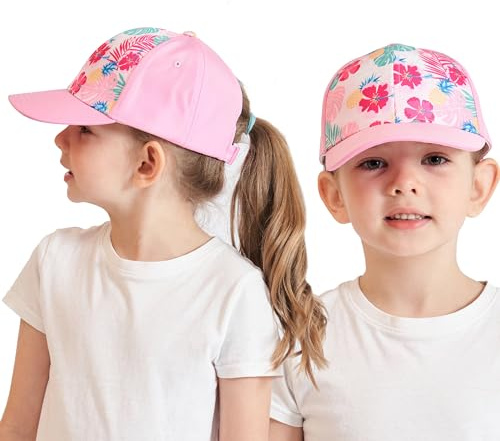 HERUAI Casquette de Baseball pour Enfant de 3 à 8 Ans - avec Queue de Cheval - pour Fille et garçon - Réglable - Protection UV - Casquette d'été - Chapeau de Soleil