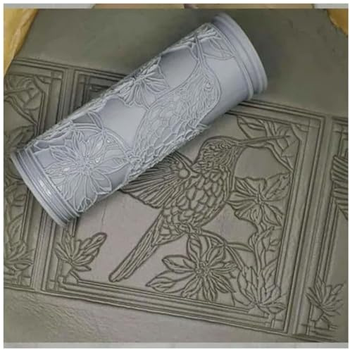Clay Tile Roller DIY, 10.2 cm Clay Texture Rollers, Clay Hammered Texture Roller, Polymer Clay Tools, Flower Bird Pattern Rolling Pins Rollers, for Clay DIY Handcrafts(Hummingbirds)
