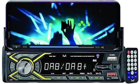 Majestic DAB 900 - Autoradio DAB+/RDS FM con porta telefono frontale regolabile, Wireless audio, Doppio USB, Ingressi SD/AUX-IN, Telecomando, 180W (45W x 4ch), Nero