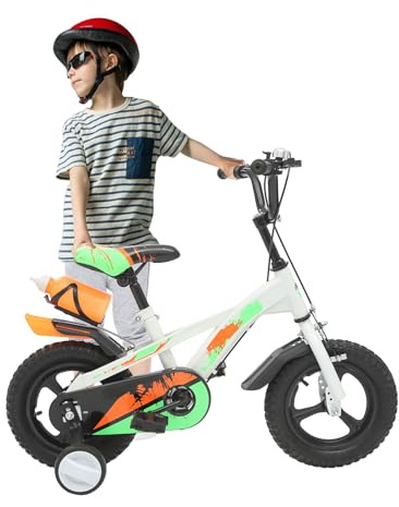 CUMELLIIR Kinderfahrrad 12 Zoll Jungen Mädchen, Fahrrad Mit Stützräder Und Wasserflasche, Höhe Einstellen, Hoher Kohlenstoffstahl Fahrrad Kinder Ab 3 Jahre, Weiß