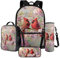 LACIYISON Cherry Blossom Red Robin Print Junior High School Backpack Sets 4 Pcs for Teens Girls Bookbag Travel Rucksack Lunch Bag Pencil Case Water Bottle Bag