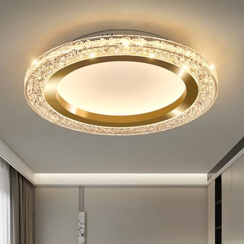EOPSPYI 28W Gold LED Flush Mount Ceiling Light 11.81 Modern Round Ceiling Light Fixture 3000K-6000K Super Bright Circle Ceiling Chandelier for Bedroom Kitchen Hallway Bathroom