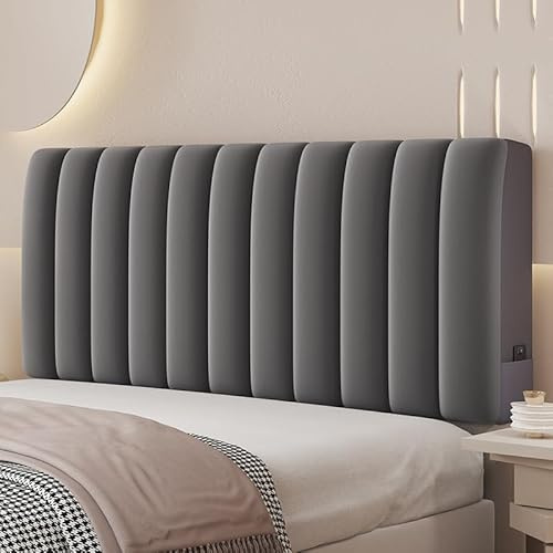 Verdickter Kopfteilbezug aus Samt, universeller, dehnbarer, gesteppter Schonbezug, für Queen-Size-Bett, weich, bequem, einfarbig, gepolstert, staubdicht, Bettschutz für Schlafzimmer-Dekor (Dunkelgrau