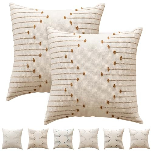 Luxvara Dekorativer Kissenbezug 2er Set, aus Baumwolle, Bestickte Kissenbezüge zur Dekoration, quadratische Kissenbezüge für Schlafsofa Wohnzimmer Heimdekoration, 45x45 cm (Braun)