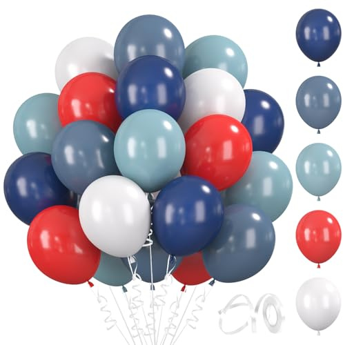 BlooMoo 60 Stück Luftballons Rot Blau, 12 Zoll Latex Luftballons Rot Blau Weiß, Party Ballons Set, für Geburtstag Hochzeit Party Dekoration
