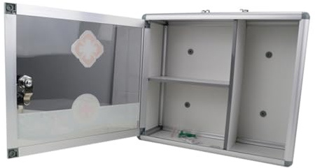 HIAKDOFT Notfallapotheke Aluminium Medizinbox mit Schloss Wandmontage und Tragegriff Dreiteiliges Erste hilfe Zuhause Reise und Outdoor Kindersicherer Verbandskasten Silber