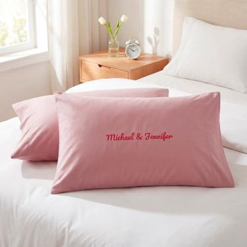 Custom Embroidered Pillowcases Set of 2, Personalized Name Pillow Covers, Soft Breathable Polyester, Customized Wedding Couples Gift, Mr & Mrs Pillowcase for Bedroom Decor
