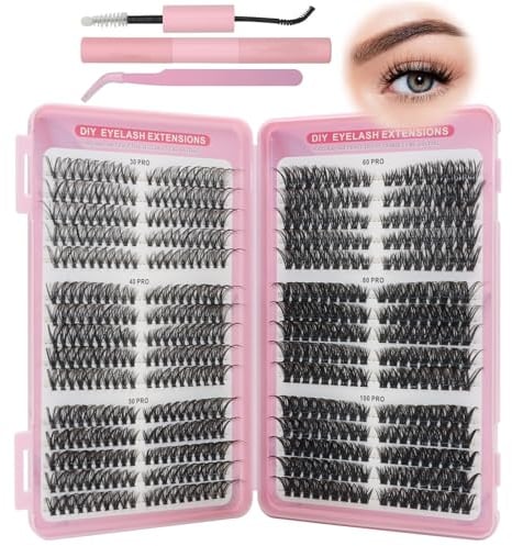 VEGCOO 570 Pièces Faux Cils Individuel Pro 8-16mm, Cils Extension de Cils Professionnel 30/40/50/60/80/100D, Cluster Lashes Mix Kit pour Debutant Filles Femmes