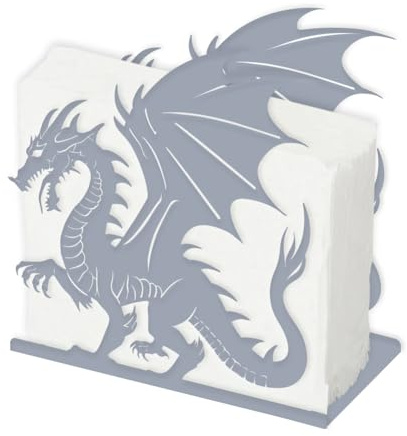 SUPERDANT Drachen Serviettenhalter Für Tische Grau Metall Serviettenständer Tischdekoration Servietten Halter Freistehender Napkin Holder Mit Dichtung Für Küche Caféhaus Speiseraum 15x15 cm