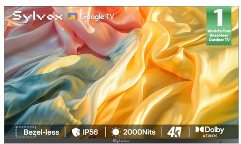 SYLVOX 55 Google TV Extérieur - Frameless 4K UHD 2000Nits Étanche IP56 | Outdoor TV Dolby Atmos, Wi-Fi et Assistant, Bluetooth,Idéal pour Jardins, Pool, Terrasses (Frameless Pro /2026)