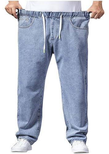 Men Classic Jeans, Stretch Regular Fit Denim Elasticated Waist Pants Business Office Straight Legs Trouser Fashion Basic Lightweight Jeans