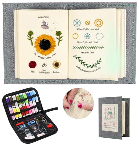 DRADERCH Stickbuch mit 143 Stichen, DIY Stickerei-Übungsbuch aus Leinen | Mit Schritt-für-Schritt-Anleitungen, Hochdichtes Leinen, Ideal für Anfänger und Erwachsene zum Erlernen von Sticktechniken