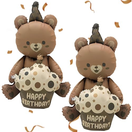 2 Stück XXL Teddybär Luftballons, Helium Ballon Bär | Folienballon Baby, Babyparty Deko Bär, Teddybär Deko Geburtstag Junge Mädchen, für BärThemenparty, Geburtstag, Fotografiezube