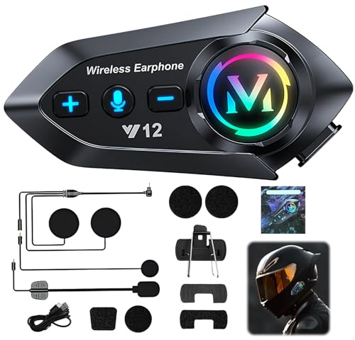 Interfono Moto Bluetooth 5.4 per 2 Motociclisti, Auricolare Casco Moto con Doppio Chip Audio, Comunicatore Casco Moto 500 m, Riduzione Rumore DSP+CVC, Batteria 500 mAh, IP56, Condivisione Musica