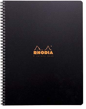 Rhodia 119920C Notizbuch (mit Doppelspiralbindung, 4-farbiger Rand, gelocht, kariert, mikroperforiert, 90 g, DIN A4, 21 x 29,7 cm, 80 Blatt) 1 Stück schwarz
