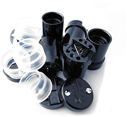 IKu Illu Fassung E 14 - 5 Stück, Schwarz, Kunststoff, Gewinde E 14, Schraubbar, Incl. Dichtring + Deckel mit 2 Schrauben