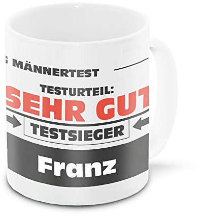 Namens-Tasse Franz mit Motiv Stiftung Männertest, weiss | Freundschafts-Tasse - Namens-Tasse
