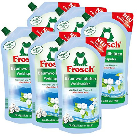 6x Frosch Baumwollblüten Weichspüler 1 Liter - Pflegend mit Baumwolle