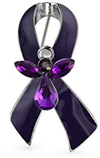Ruban Violet Maladie D'Alzheimer Épilepsie Cancer Du Pancréas Sensibilisation À La Violence Domestique Ange Gardien Survivant Broche En Cristal Pour Femmes Émail Plaqué Argent