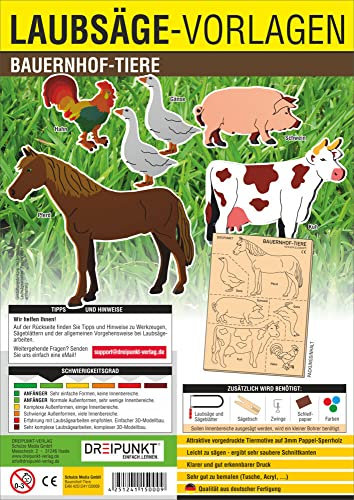 Laubsägevorlage Bauernhof-Tiere: Laubsägevorlage für sechs Bauernhof-Tiere aus hochwertigem 3mm Pappelsperrholz.