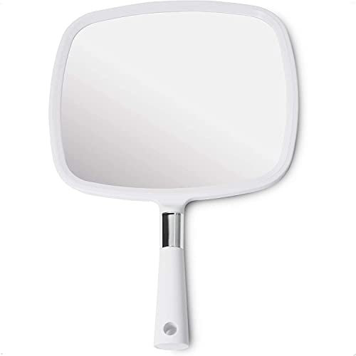 Mirrorvana Großer Handspiegel, Friseur Handspiegel mit Griff, Friseurspiegel Rechteckig, Spiegel groß mit Griff, Hand Held Mirror with Handle - 23cm W x 33cm L (weiß)