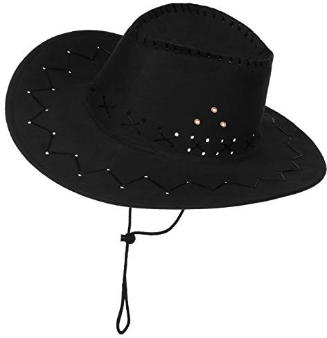 Brandsseller Cowboyhut – Westernhut für Damen & Herren – Wildlederoptik - Karneval & Fasching Kostüm Zubehör mit Kinnriemen – Einheitsgröße Schwarz