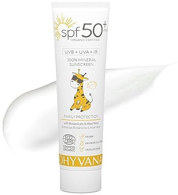 Dhyvana Protector Solar Spf 50 Plus. Crema Protectora Infantil Hidratante e Hipoalergénica. Protección de Amplio Espectro. 100% Filtros Minerales. Piel Sensible - 50ml