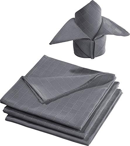 Erwin Müller Stoff-Serviette 4er- Pack, Jacquard Karo, Paderborn dunkelgrau Größe 50x50 cm - fleckabweisend, schmutzunempfindlich und leicht zu reinigen