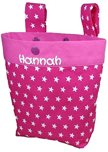 Kinderfahrradtasche mit Namen Sterne in pink - Personalisierte Fahrradtasche Fahrradkorb Laufrad Dreirad Jungen - Mädchen Fahrrad