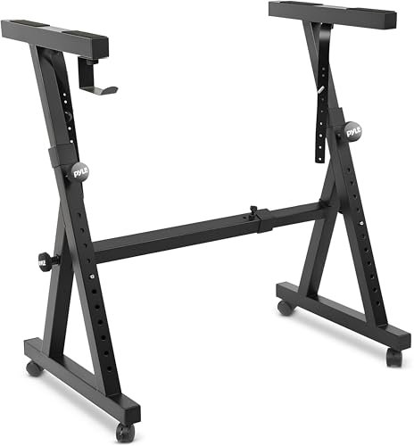 Pyle Universal Electronic Black Heavy-Duty Z Style Keyboard Organ Holder Rack Portable Piano Stand W/Adjustable Height and Width, Locking Wheels
