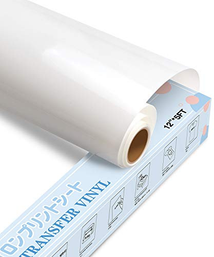 YRYM HT Heat Transfer Vinyl - 12 x 5ft White Premium HTV Vinyl Roll for T-Shirts,White Iron on Vinyl for DIY Heat Vinyl Design - Easy to Cut & Weed