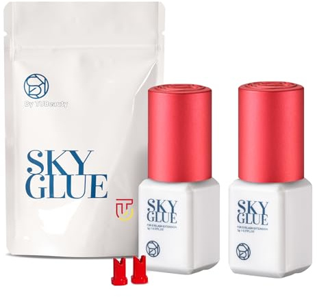 TUBeauty 2 botellas de pegamento potente para extensión de pestañas Sky S+ 5 ml – Adhesivo profesional negro para extensiones de pestañas – 1-2 segundos de secado rápido / 6-8 semanas de duración