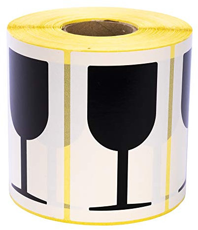 MDlabels Fragile Warn Etiketten auf Rolle 100x60mm 1000St. Fragile/Zerbrechlich - schwarzes Glas- Versandaufkleber - Paketaufkleber- vorsicht glas aufkleber